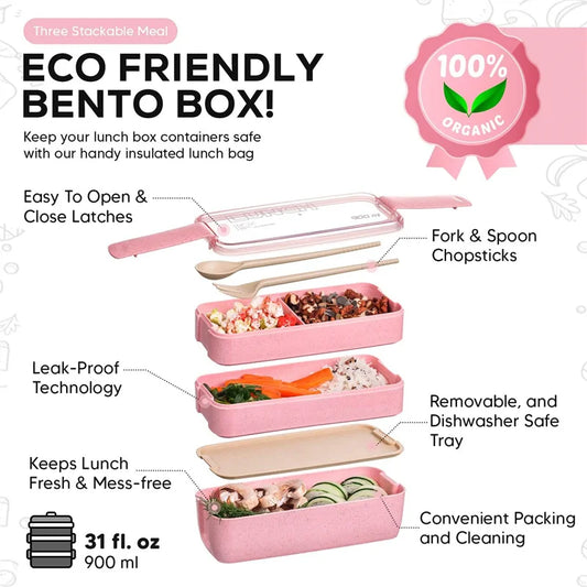 3-In-1 Bento Box Style Lunch Containers