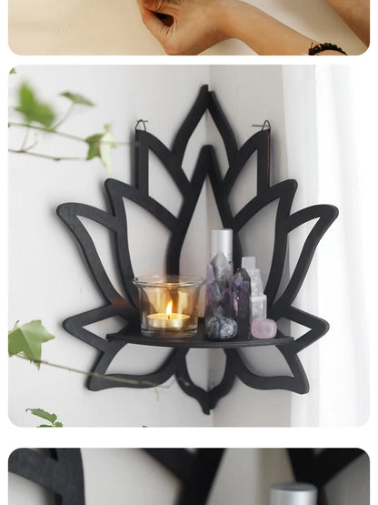 Wooden Lotus Decorative Corner Shelf