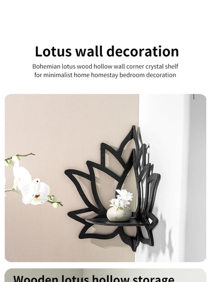 Wooden Lotus Decorative Corner Shelf