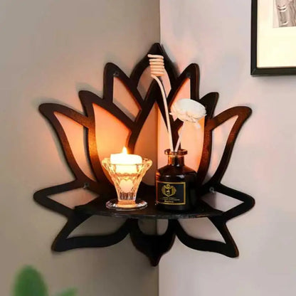 Wooden Lotus Decorative Corner Shelf