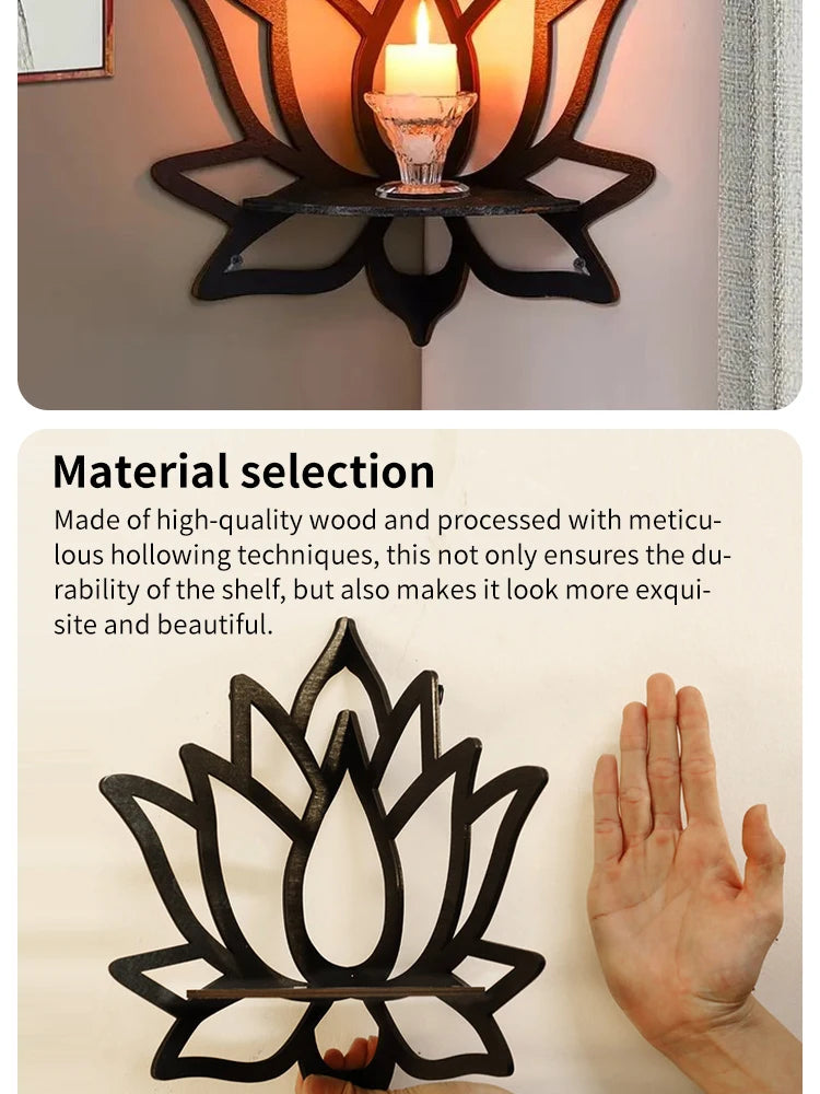 Wooden Lotus Decorative Corner Shelf