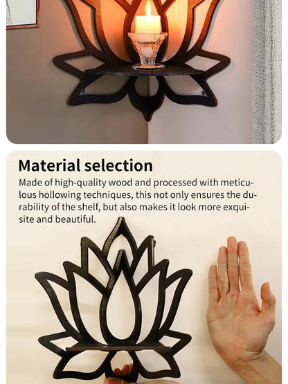 Wooden Lotus Decorative Corner Shelf