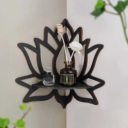 Wooden Lotus Decorative Corner Shelf