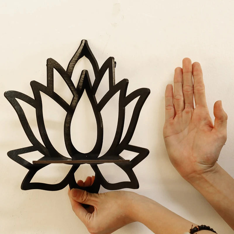 Wooden Lotus Decorative Corner Shelf