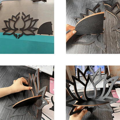 Wooden Lotus Decorative Corner Shelf